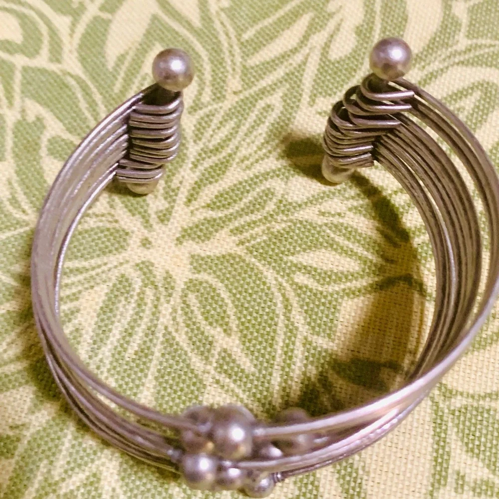 Silver Tone Beaded Multi Wire Cuff Bracelet